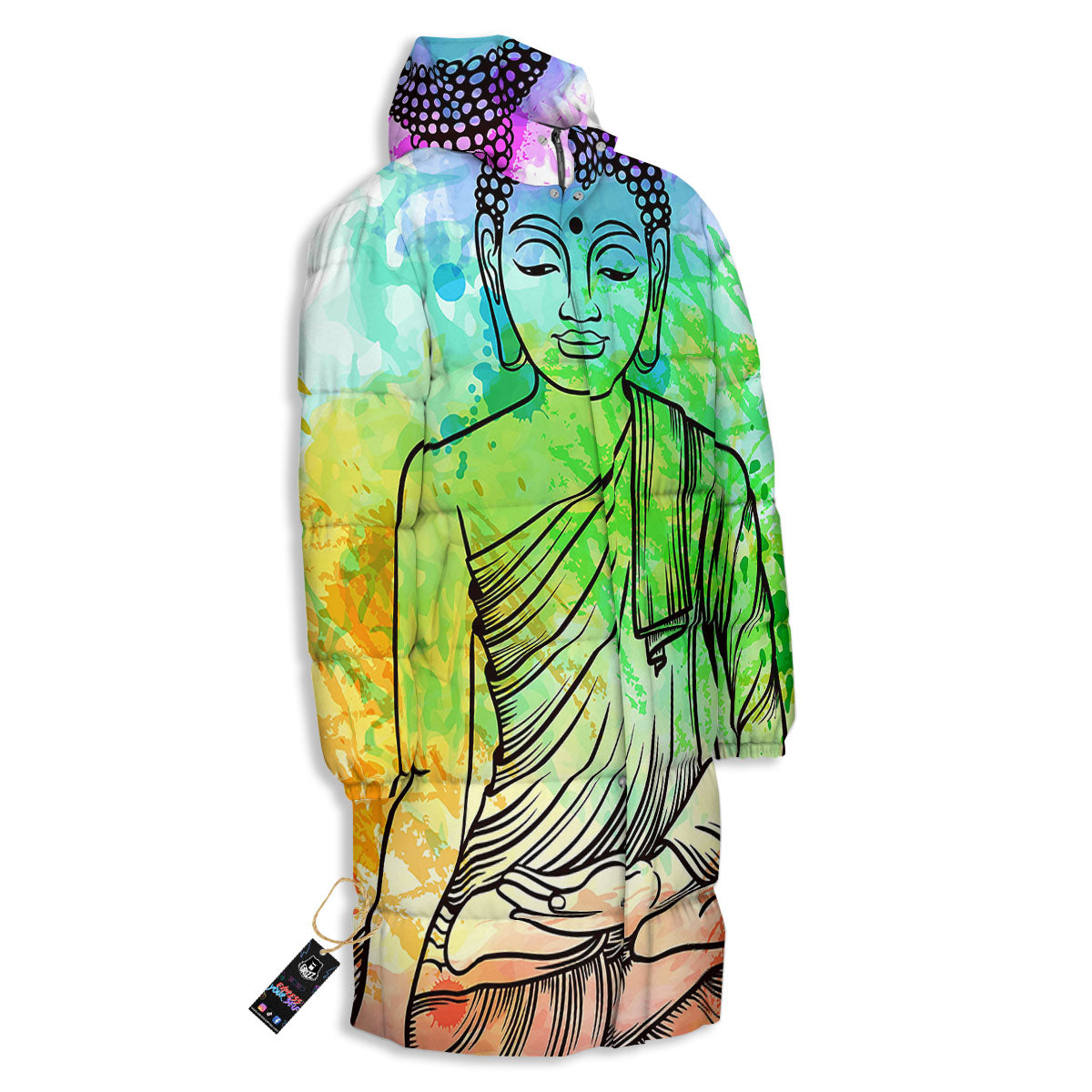 Buddha Reggae Print Long Down Jacket-grizzshop