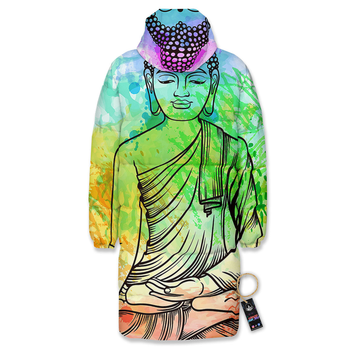 Buddha Reggae Print Long Down Jacket-grizzshop