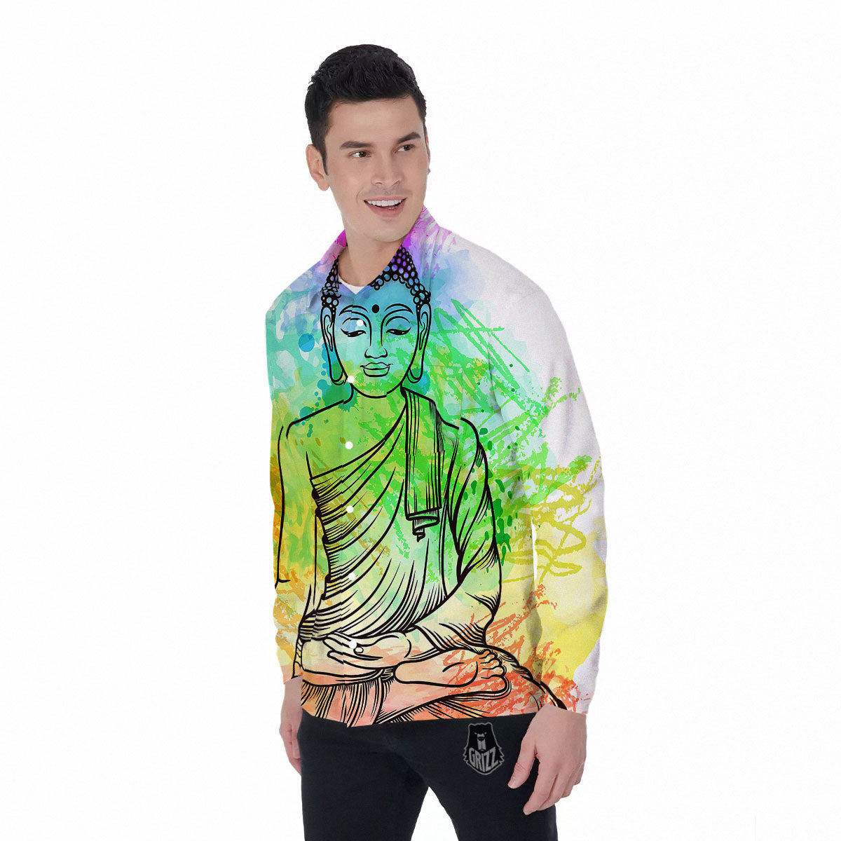 Buddha Reggae Print Men's Long Sleeve Shirts-grizzshop