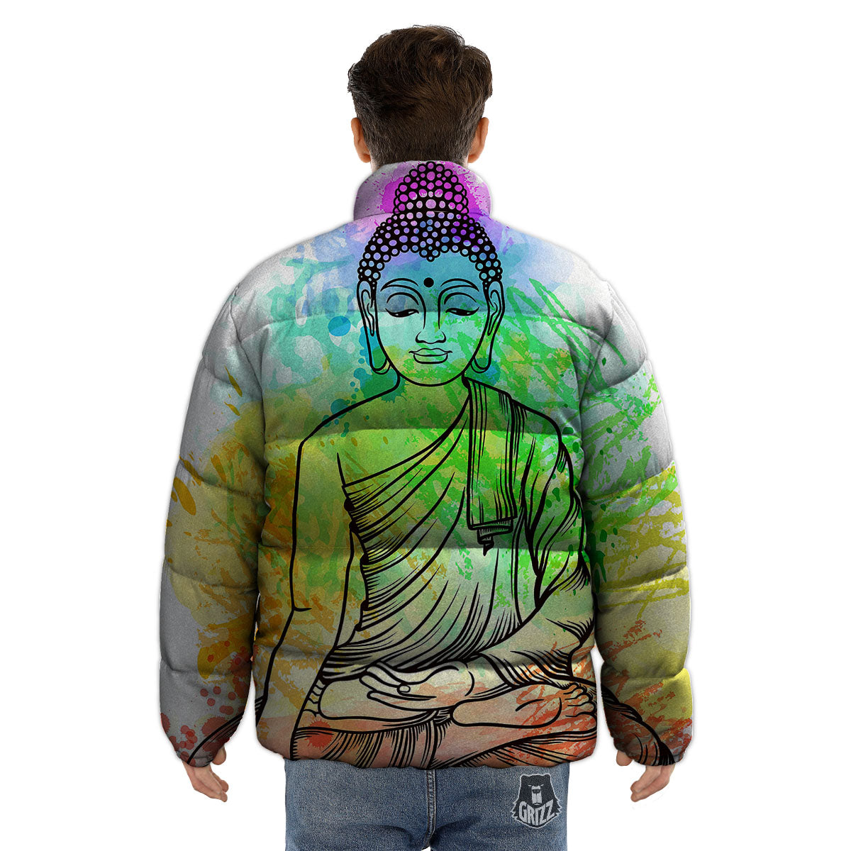 Buddha Reggae Print Puffer Jacket-grizzshop