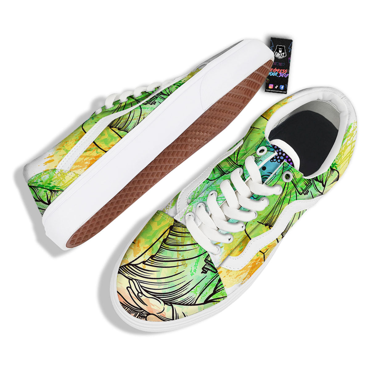 Buddha Reggae Print Skate Shoes-grizzshop