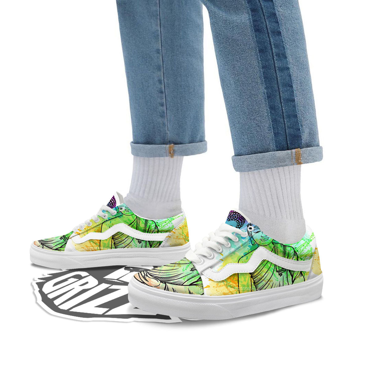Buddha Reggae Print Skate Shoes-grizzshop