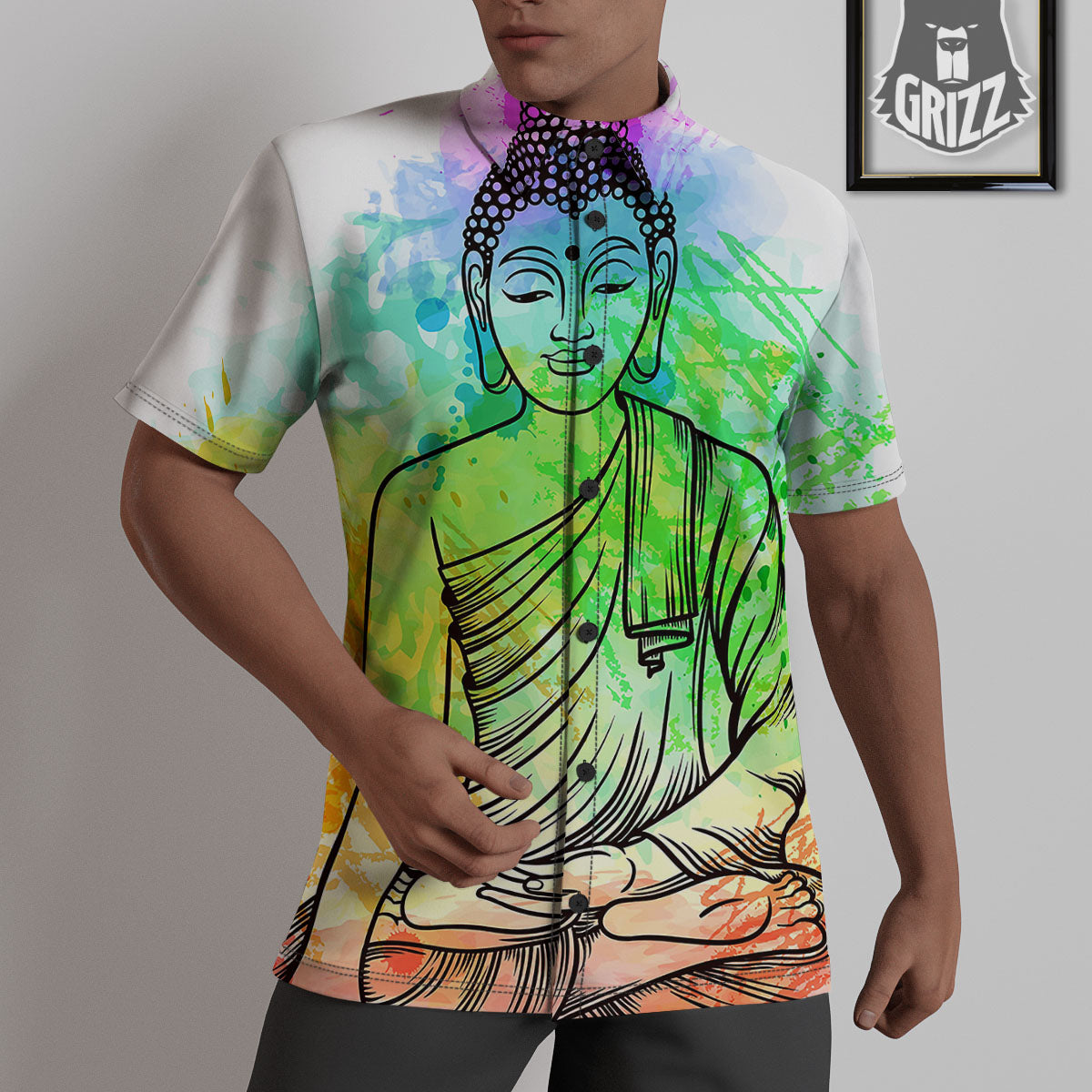 Buddha Reggae Print Untucked Shirts-grizzshop