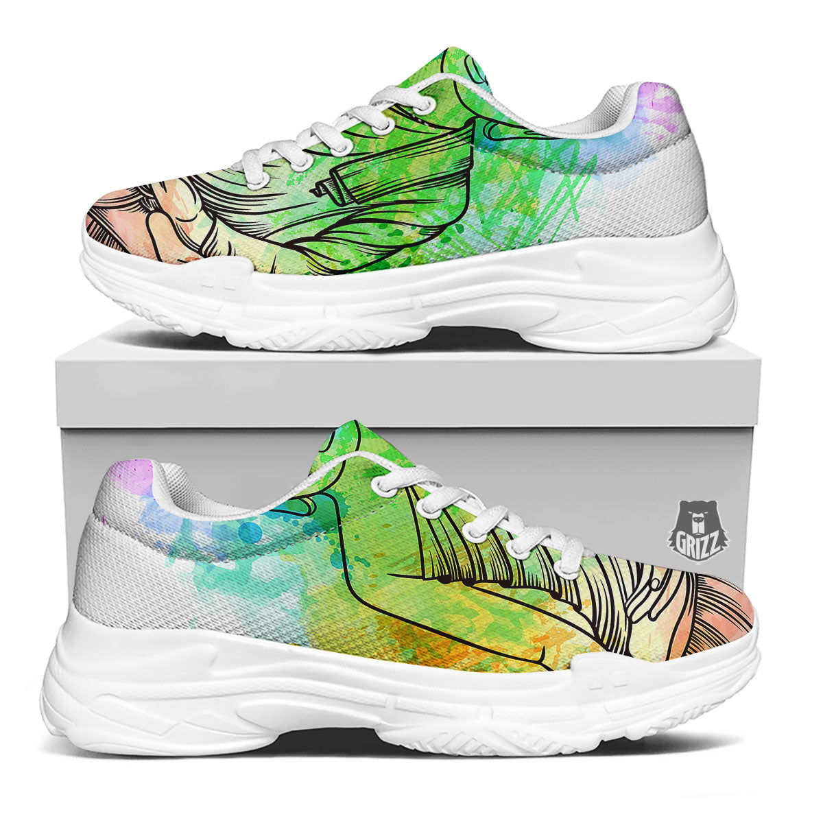 Buddha Reggae Print White Chunky Shoes-grizzshop
