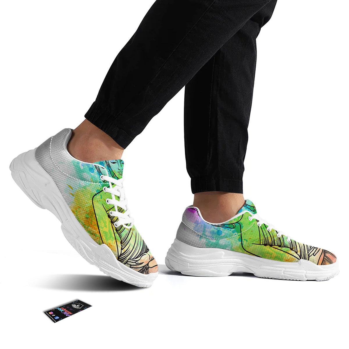 Buddha Reggae Print White Chunky Shoes-grizzshop