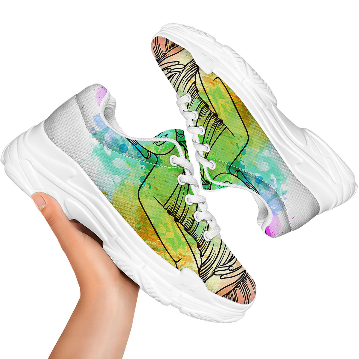 Buddha Reggae Print White Chunky Shoes-grizzshop