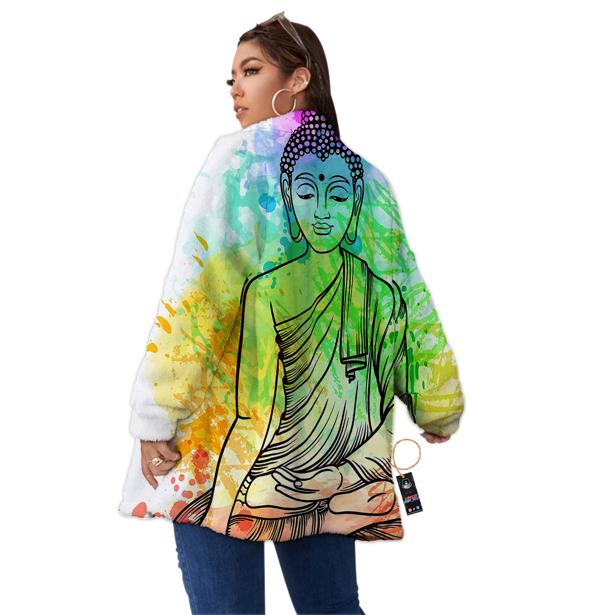 Buddha Reggae Print Women's Sherpa Jacket-grizzshop