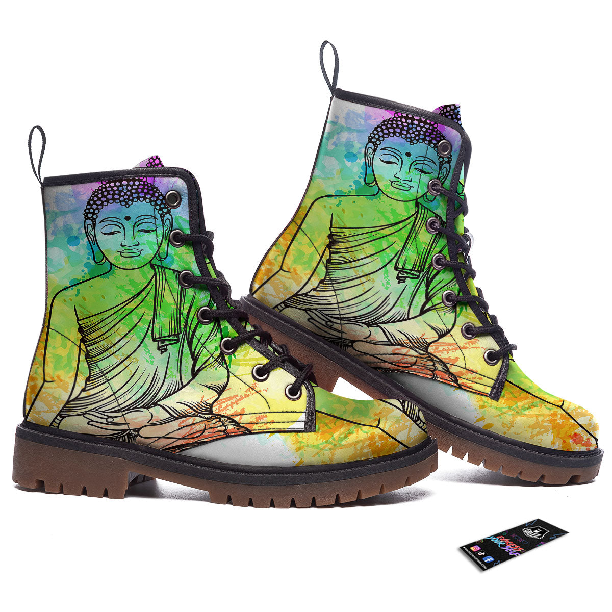 Buddha Reggae Print Work Boots-grizzshop