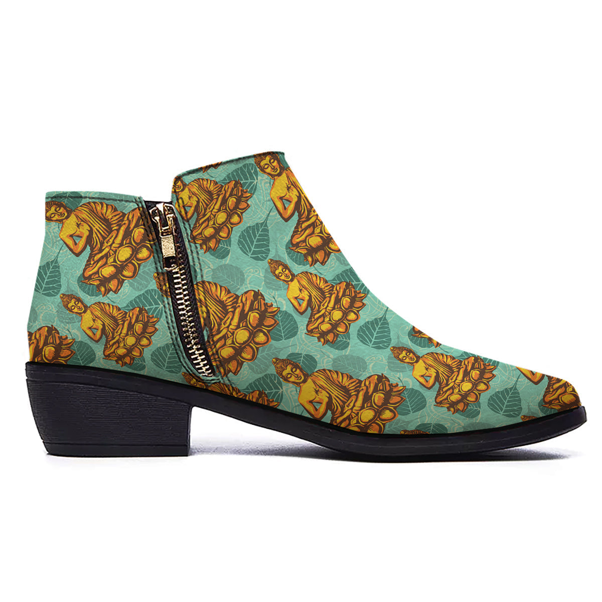 Buddha Sits On The Leaf Print Pattern Ankle Boots-grizzshop