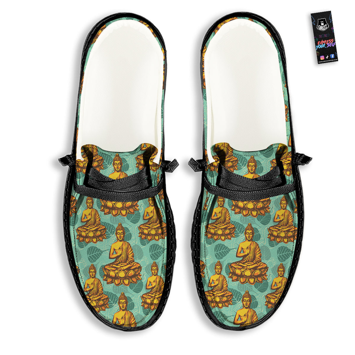 Buddha Sits On The Leaf Print Pattern Black Loafers-grizzshop