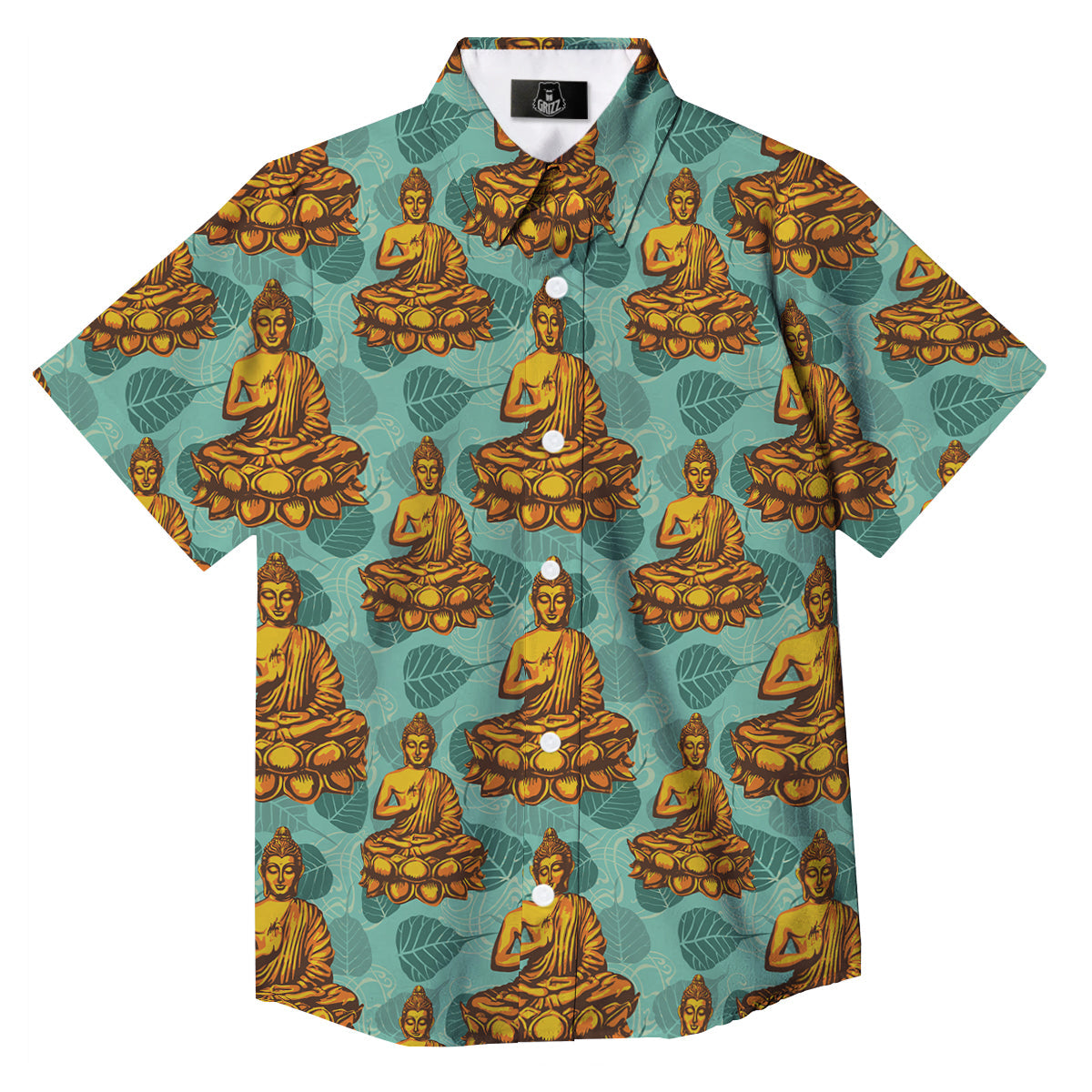 Buddha Sits On The Leaf Print Pattern Button Up Shirt-grizzshop