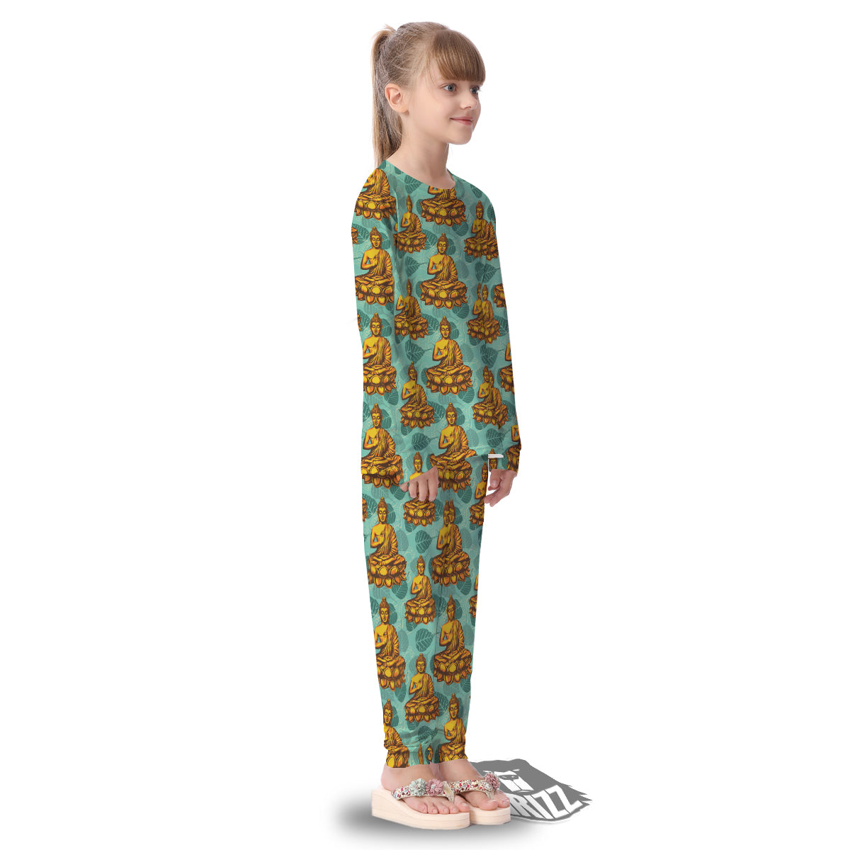 Buddha Sits On The Leaf Print Pattern Kid's Pajamas-grizzshop