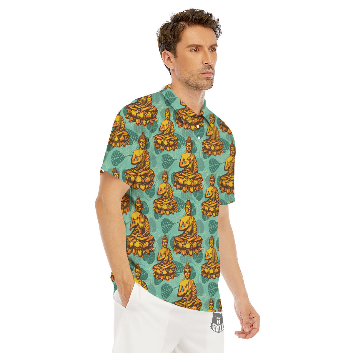 Buddha Sits On The Leaf Print Pattern Men's Golf Shirts-grizzshop