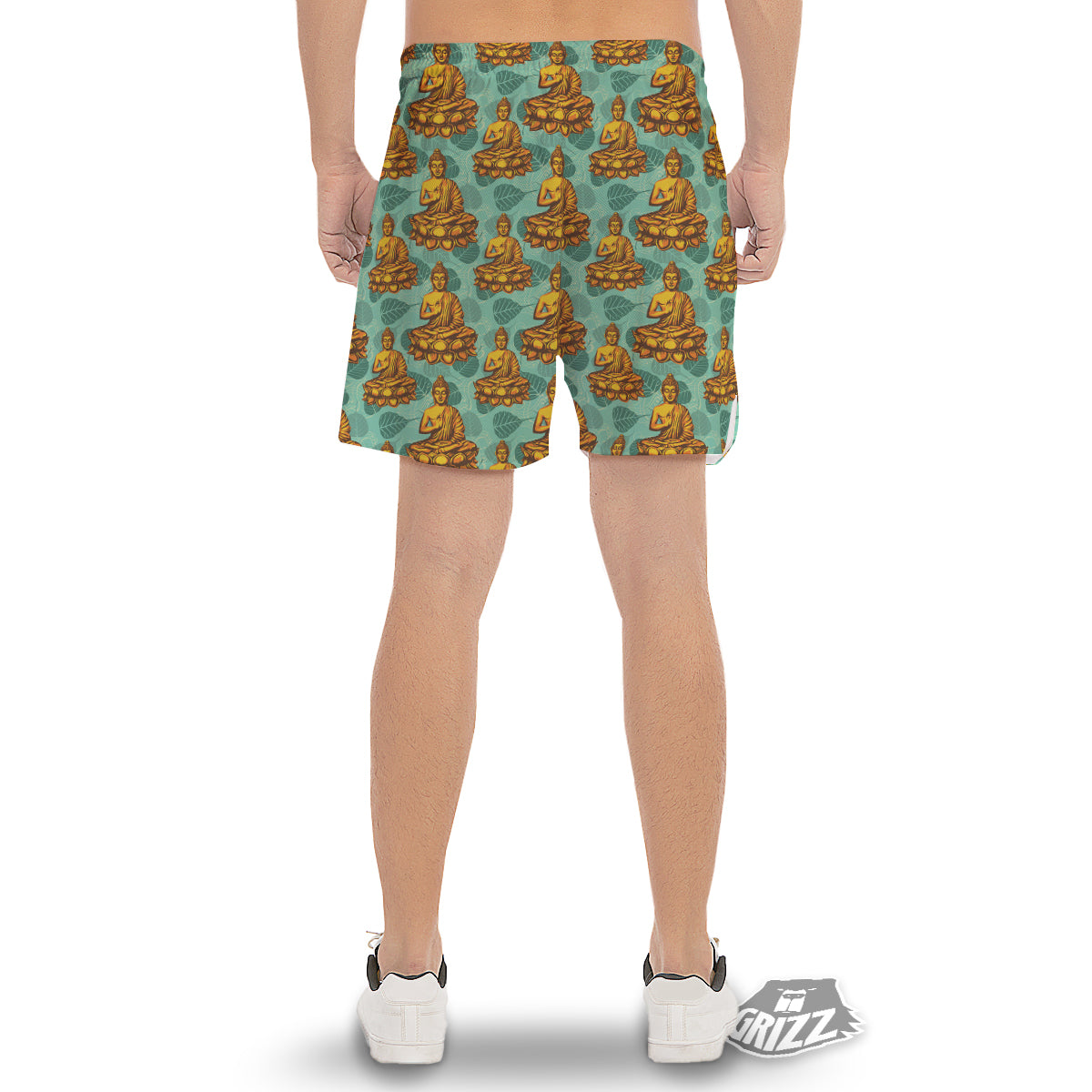 Buddha Sits On The Leaf Print Pattern Men's Gym Shorts-grizzshop