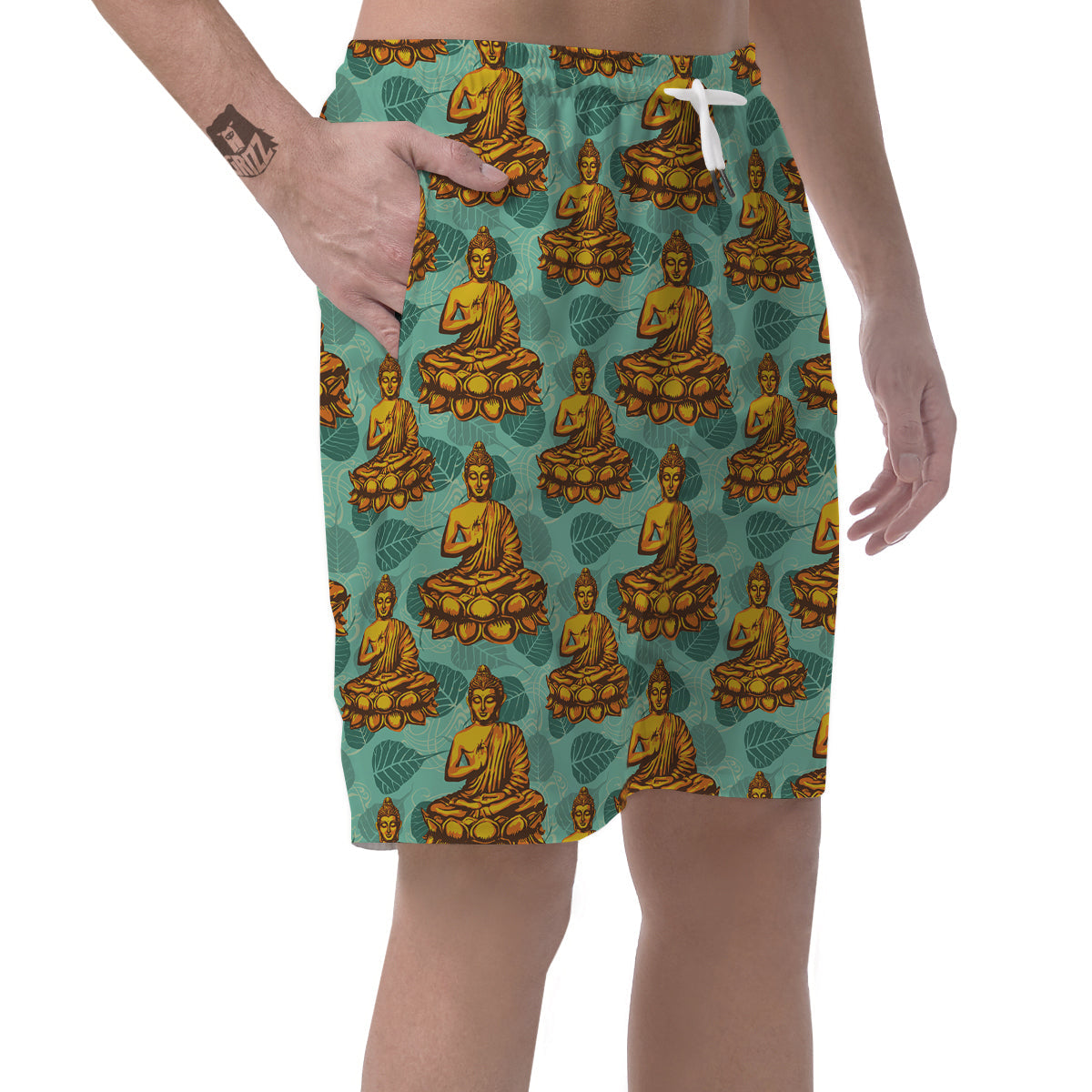 Buddha Sits On The Leaf Print Pattern Men's Shorts-grizzshop