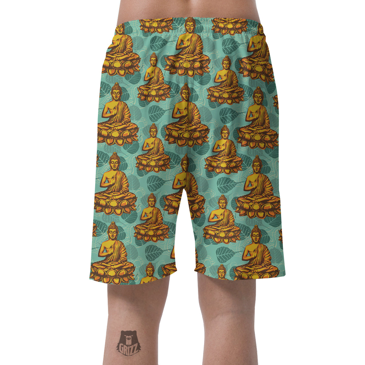 Buddha Sits On The Leaf Print Pattern Men's Shorts-grizzshop
