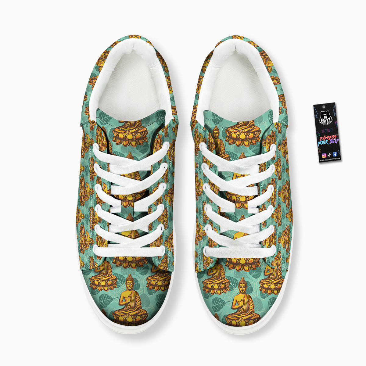 Buddha Sits On The Leaf Print Pattern Platform Shoes-grizzshop