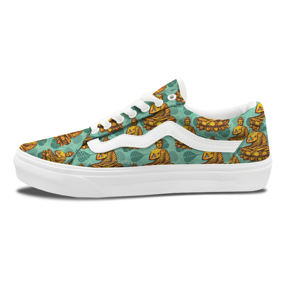 Buddha Sits On The Leaf Print Pattern Skate Shoes-grizzshop