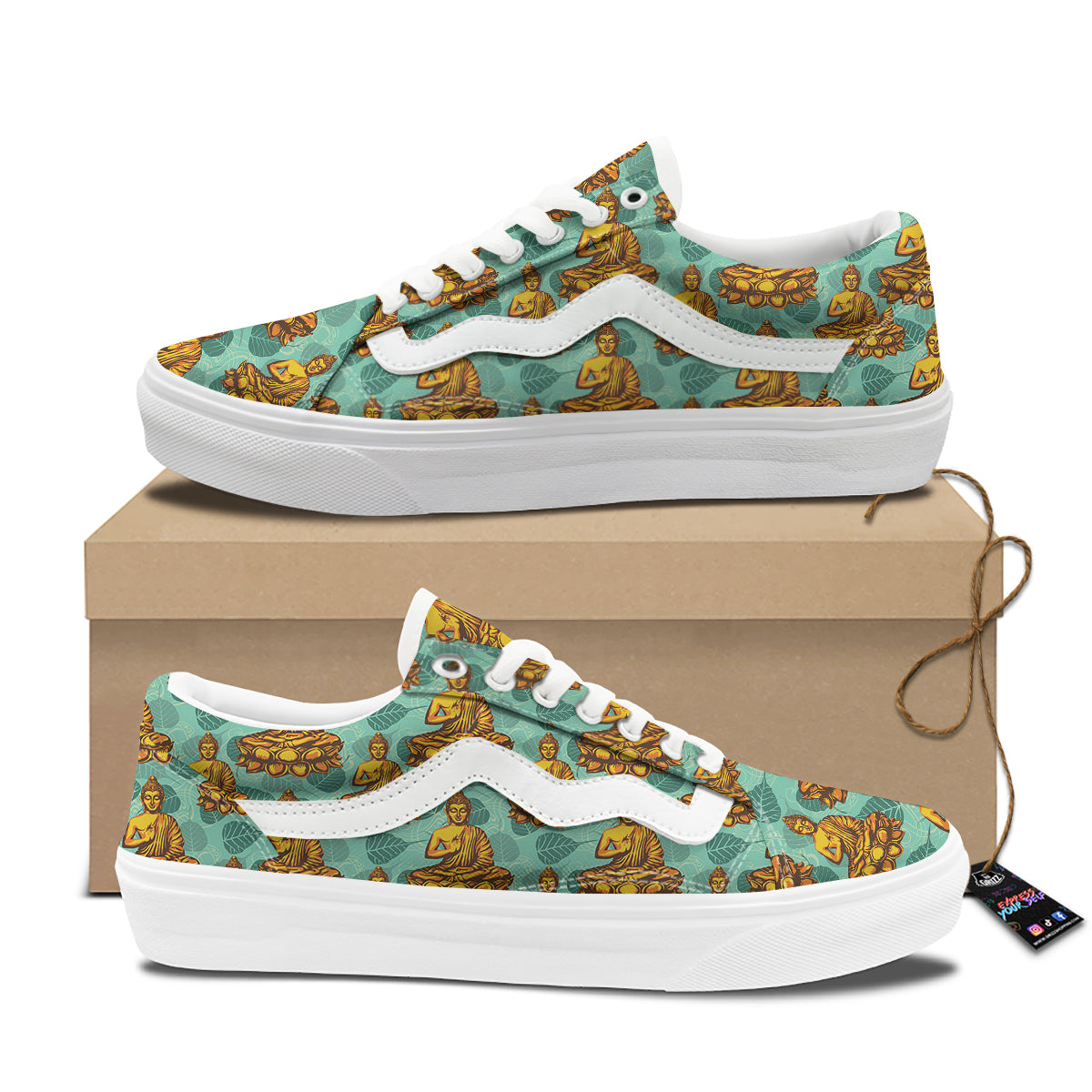Buddha Sits On The Leaf Print Pattern Skate Shoes-grizzshop