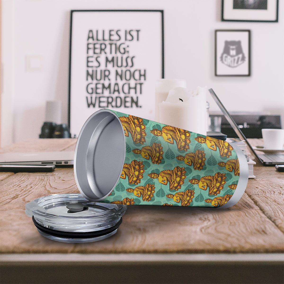 Buddha Sits On The Leaf Print Pattern Tumbler-grizzshop
