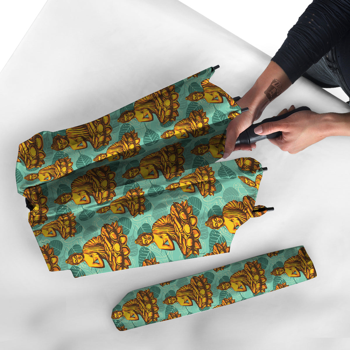 Buddha Sits On The Leaf Print Pattern Umbrella-grizzshop