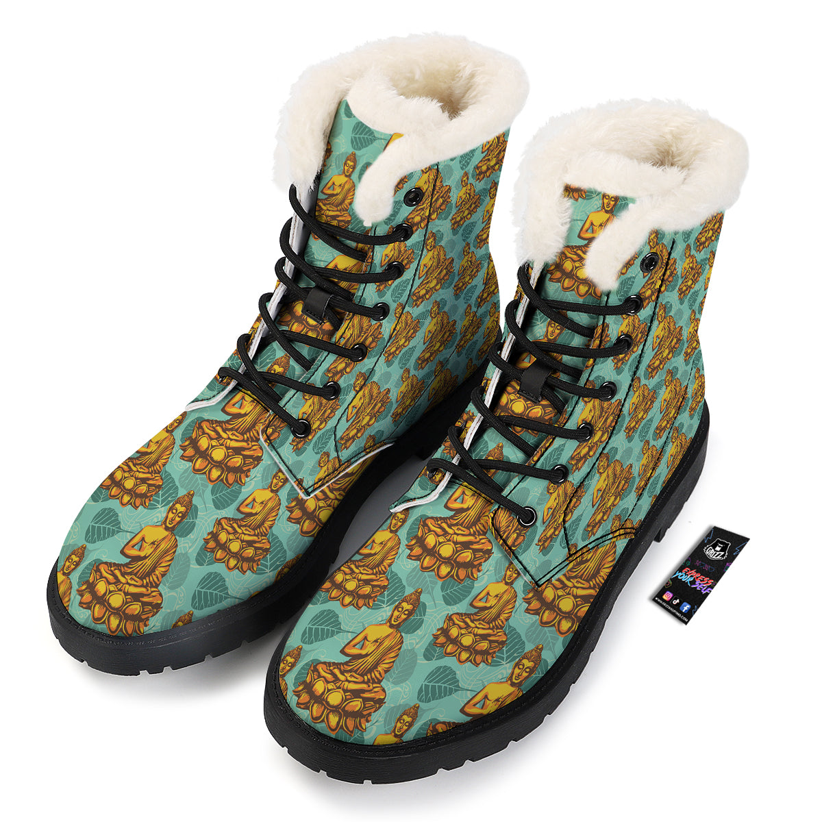 Buddha Sits On The Leaf Print Pattern Winter Boots-grizzshop