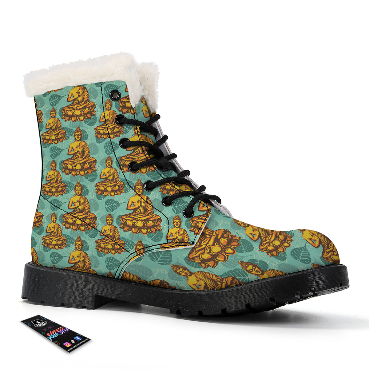 Buddha Sits On The Leaf Print Pattern Winter Boots-grizzshop