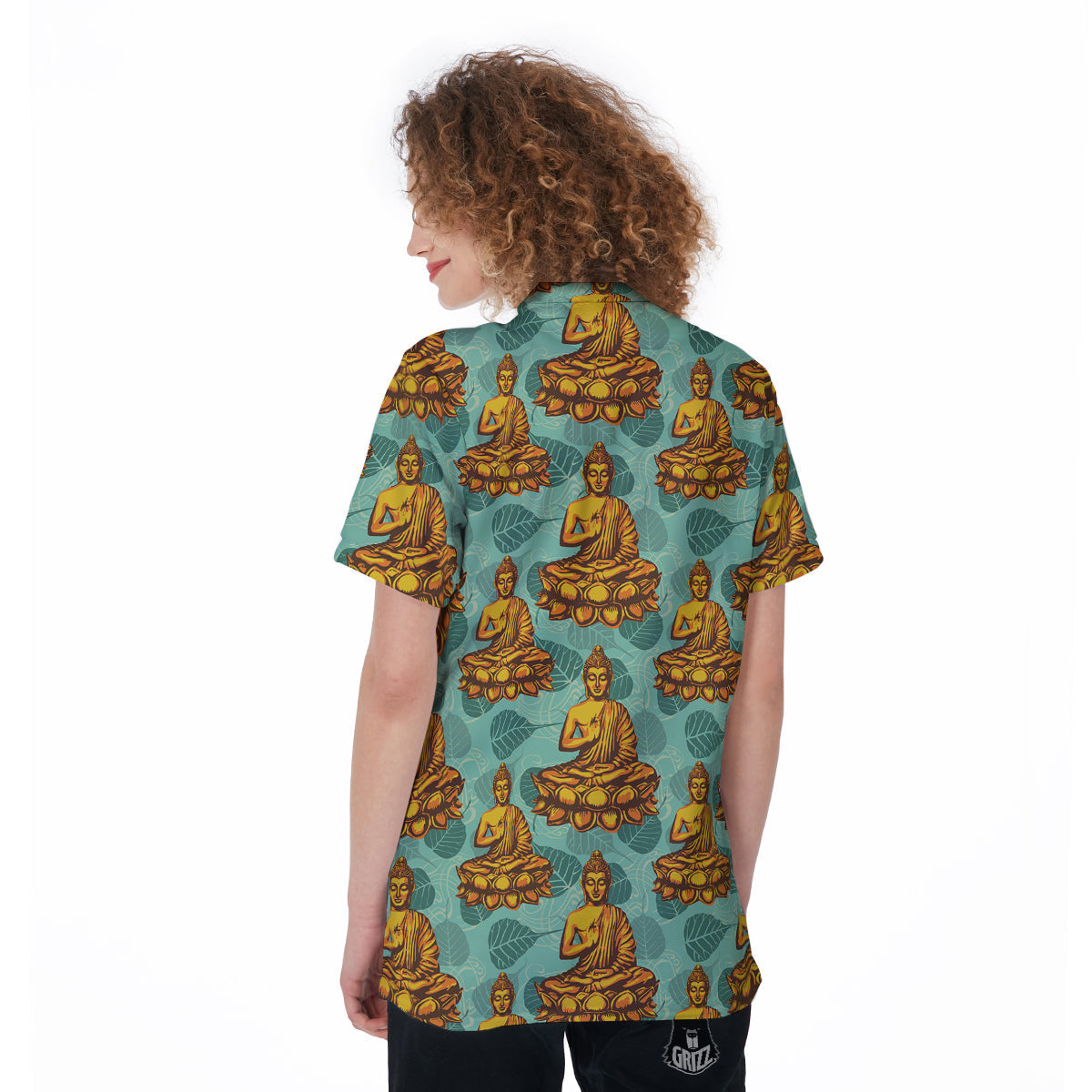 Buddha Sits On The Leaf Print Pattern Women's Golf Shirts-grizzshop