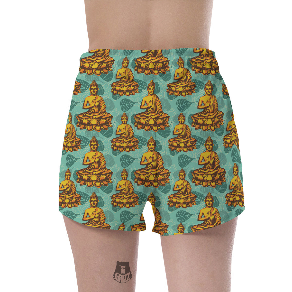 Buddha Sits On The Leaf Print Pattern Women's Shorts-grizzshop