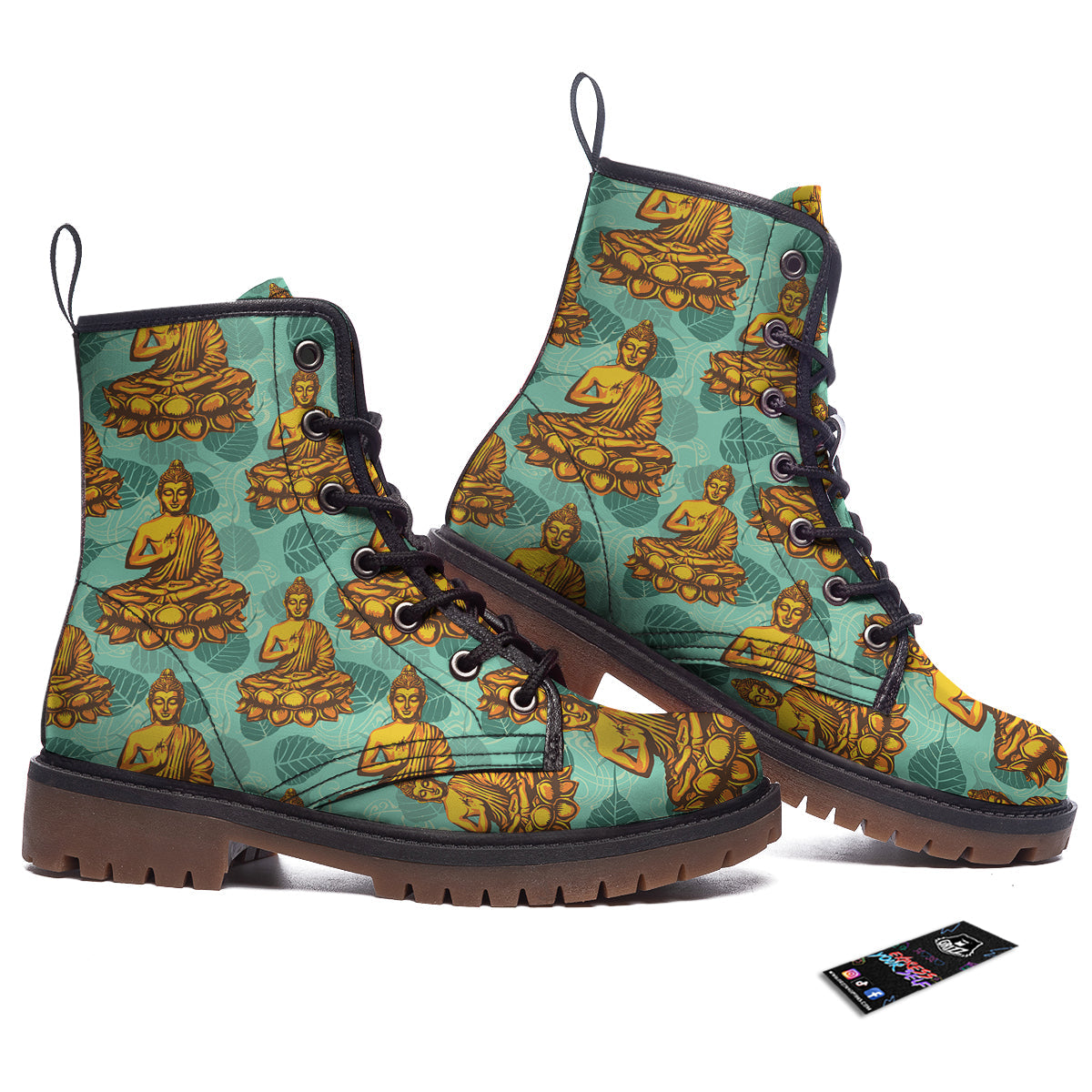 Buddha Sits On The Leaf Print Pattern Work Boots-grizzshop
