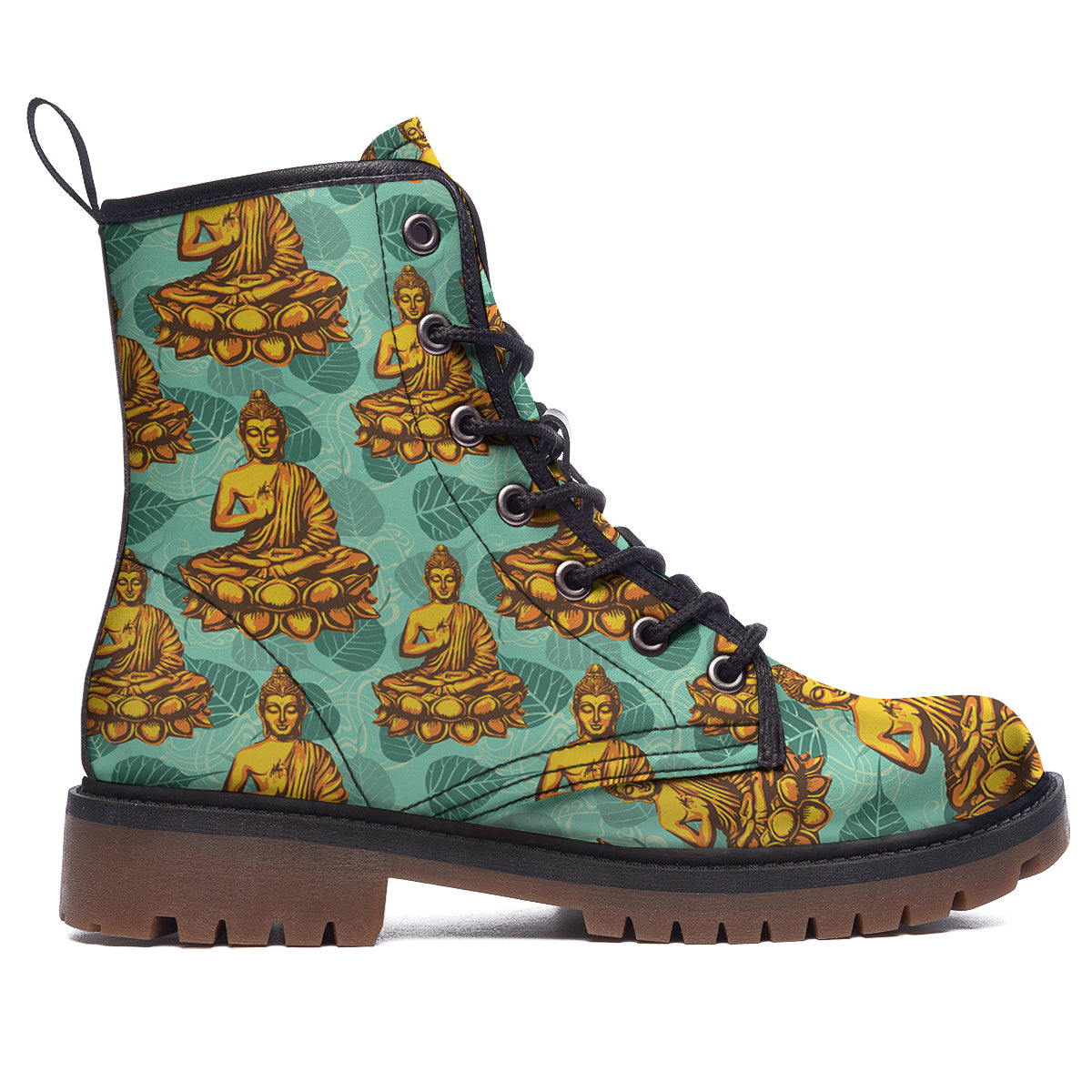 Buddha Sits On The Leaf Print Pattern Work Boots-grizzshop