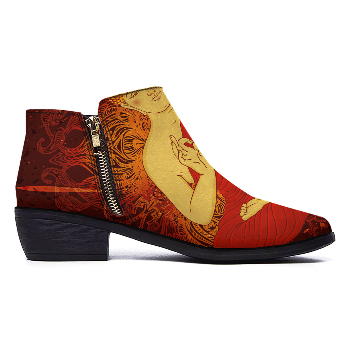 Buddha Statue Vintage Print Ankle Boots-grizzshop