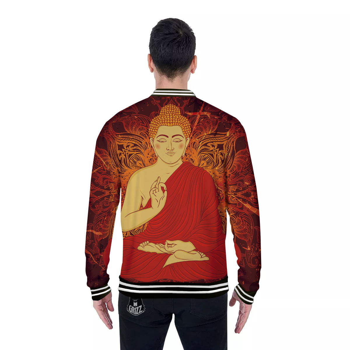 Buddha Statue Vintage Print Baseball Jacket-grizzshop