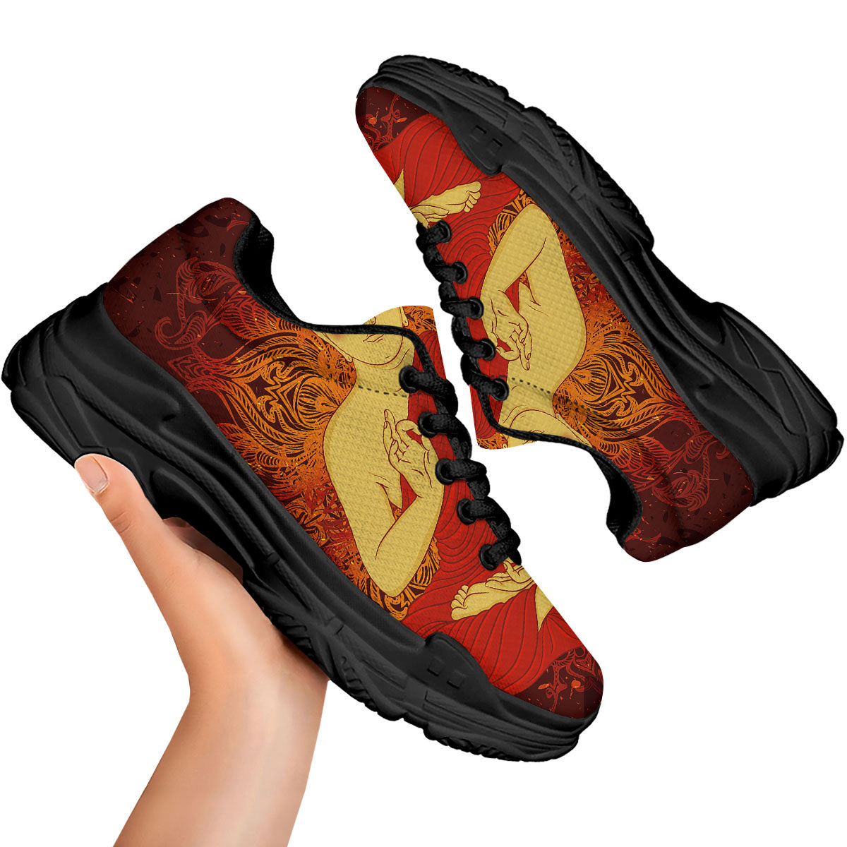 Buddha Statue Vintage Print Black Chunky Shoes-grizzshop