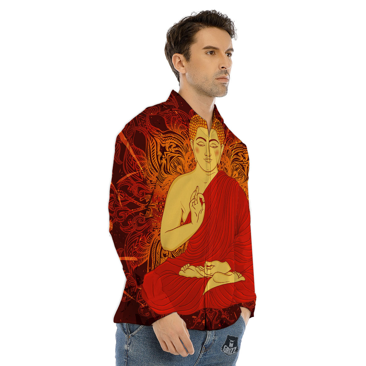 Buddha Statue Vintage Print Men's Dress Shirts-grizzshop