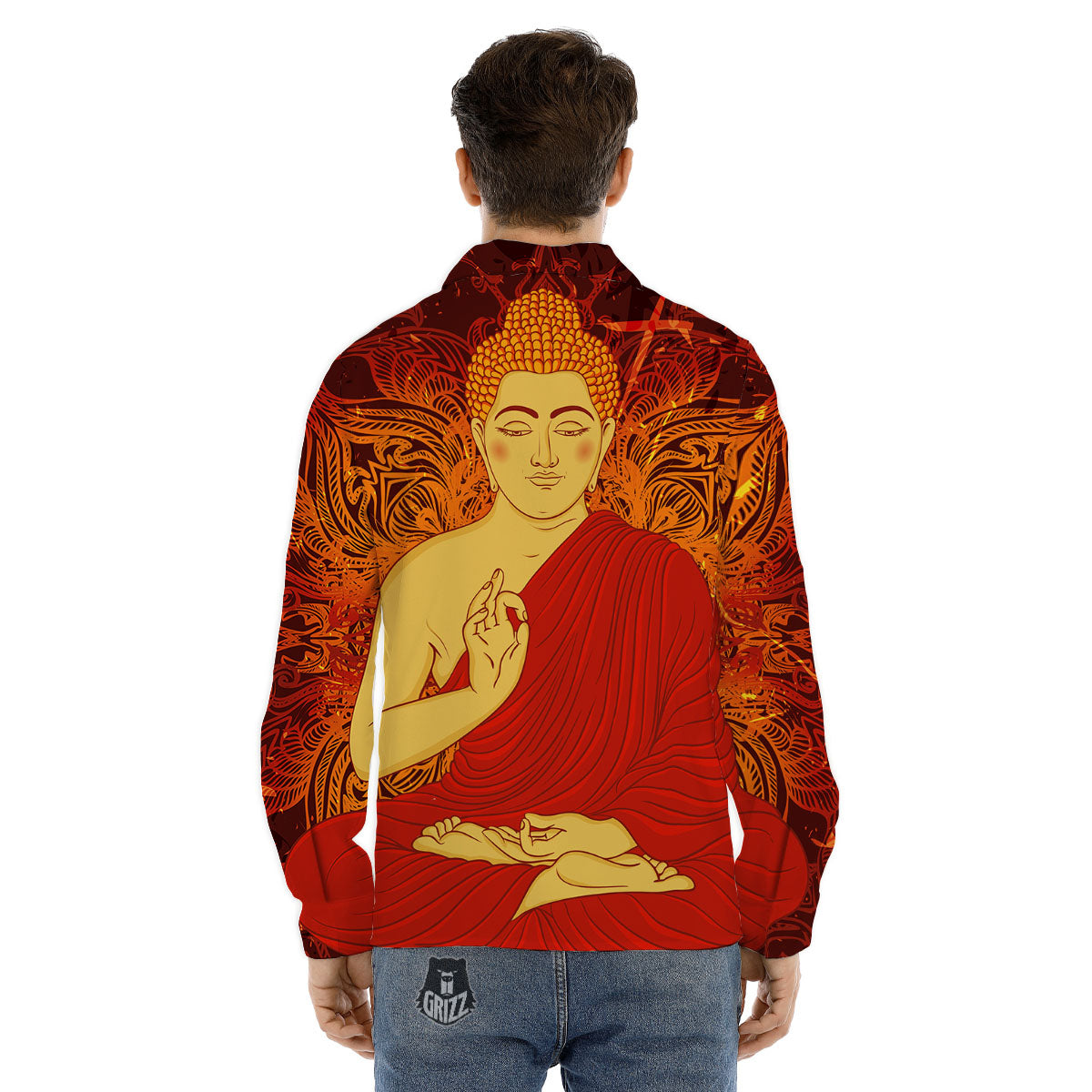 Buddha Statue Vintage Print Men's Dress Shirts-grizzshop