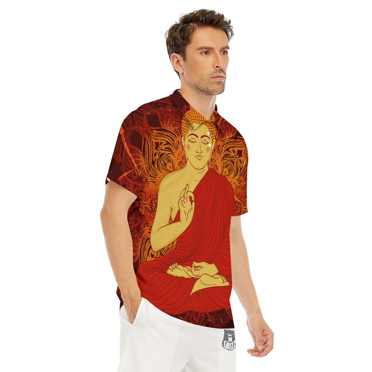 Buddha Statue Vintage Print Men's Golf Shirts-grizzshop