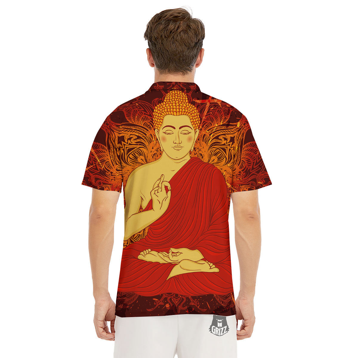 Buddha Statue Vintage Print Men's Golf Shirts-grizzshop