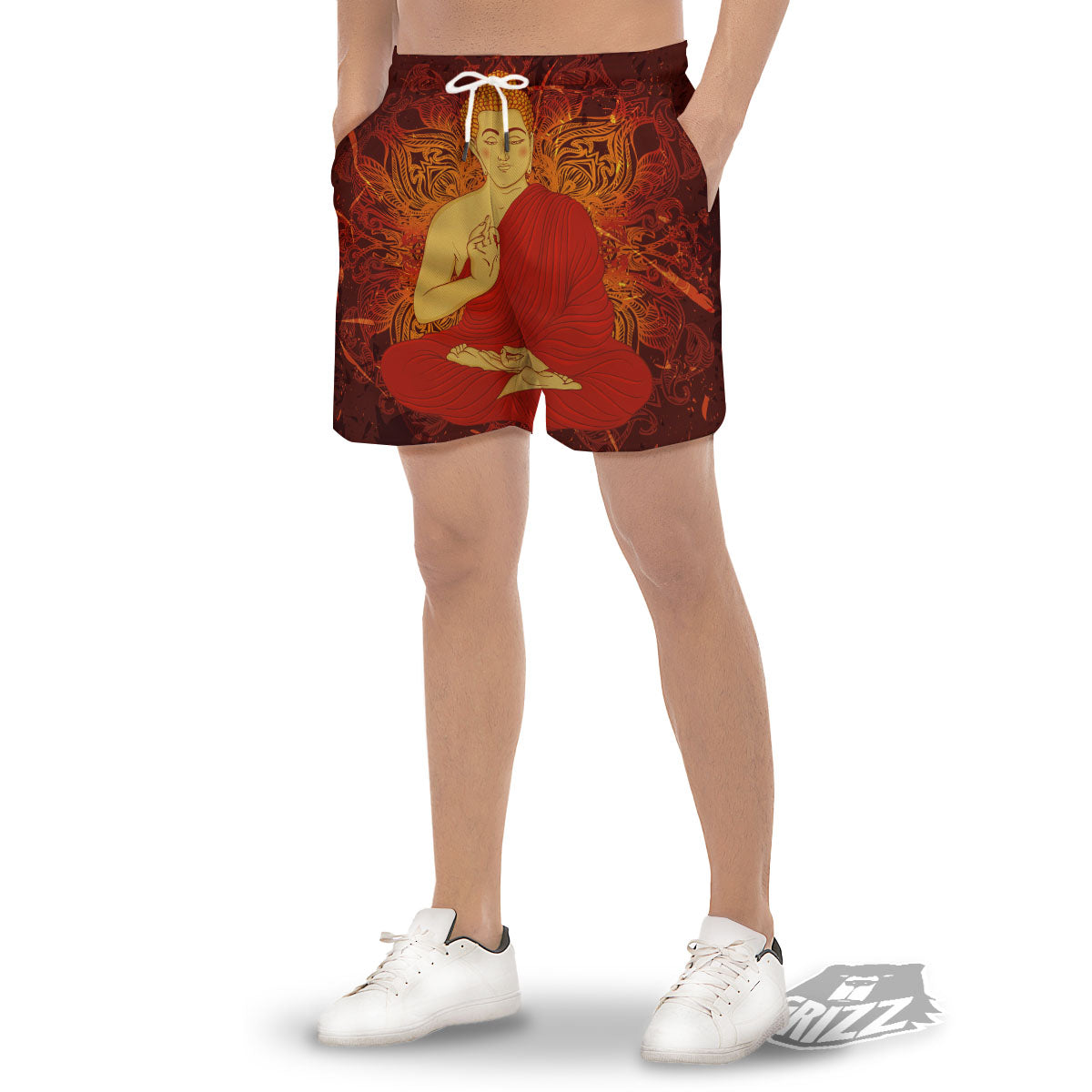 Buddha Statue Vintage Print Men's Gym Shorts-grizzshop
