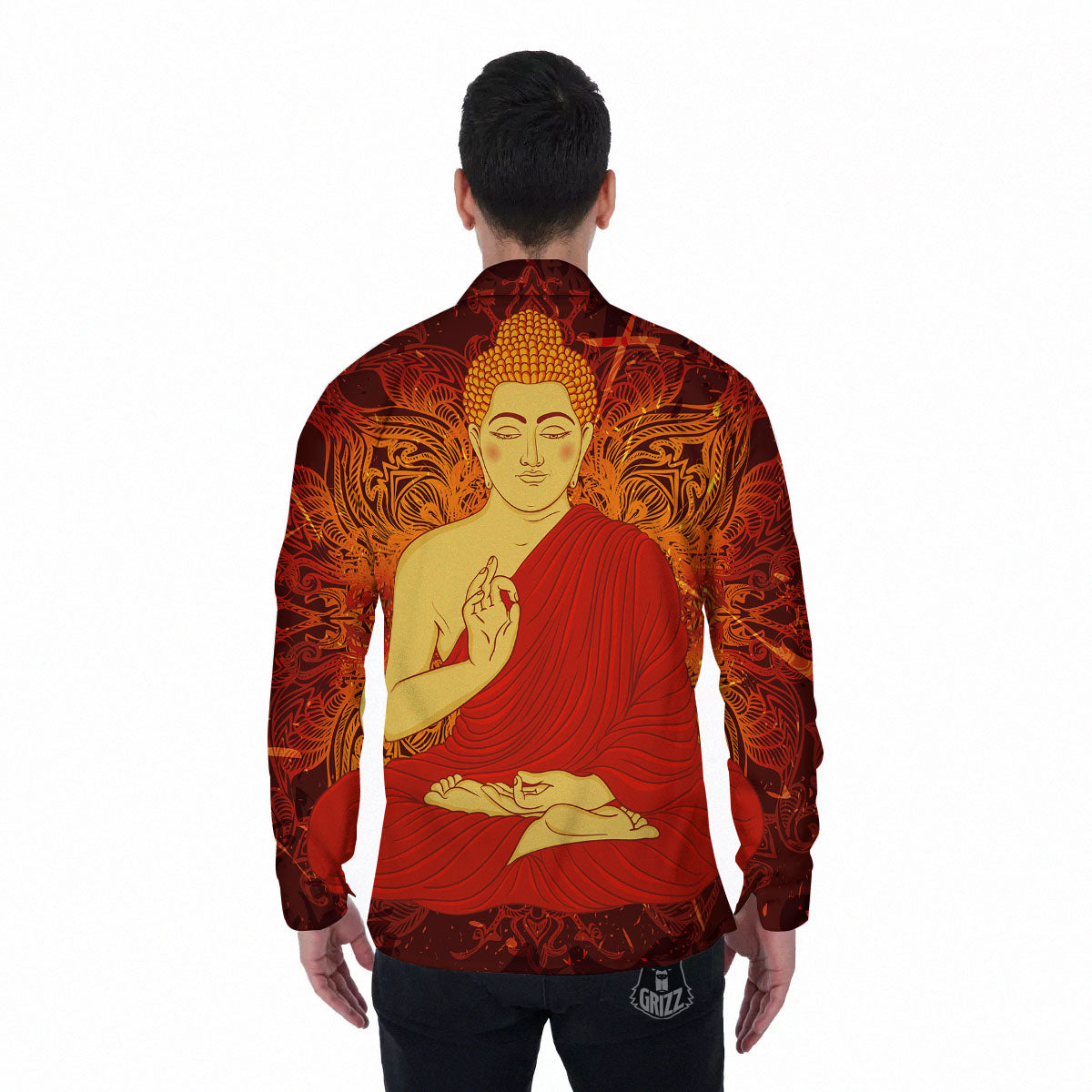 Buddha Statue Vintage Print Men's Long Sleeve Shirts-grizzshop