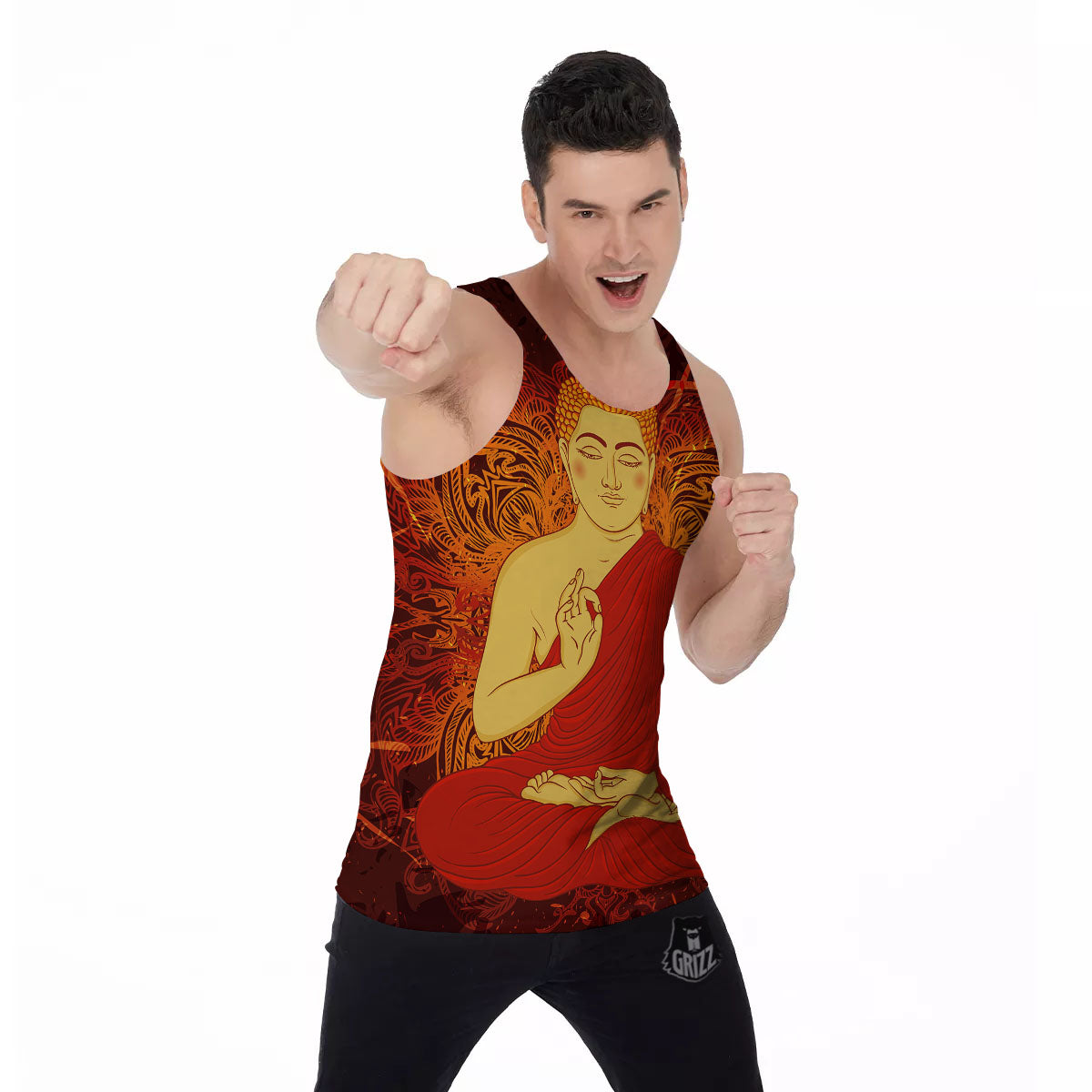 Buddha Statue Vintage Print Men's Tank Top-grizzshop