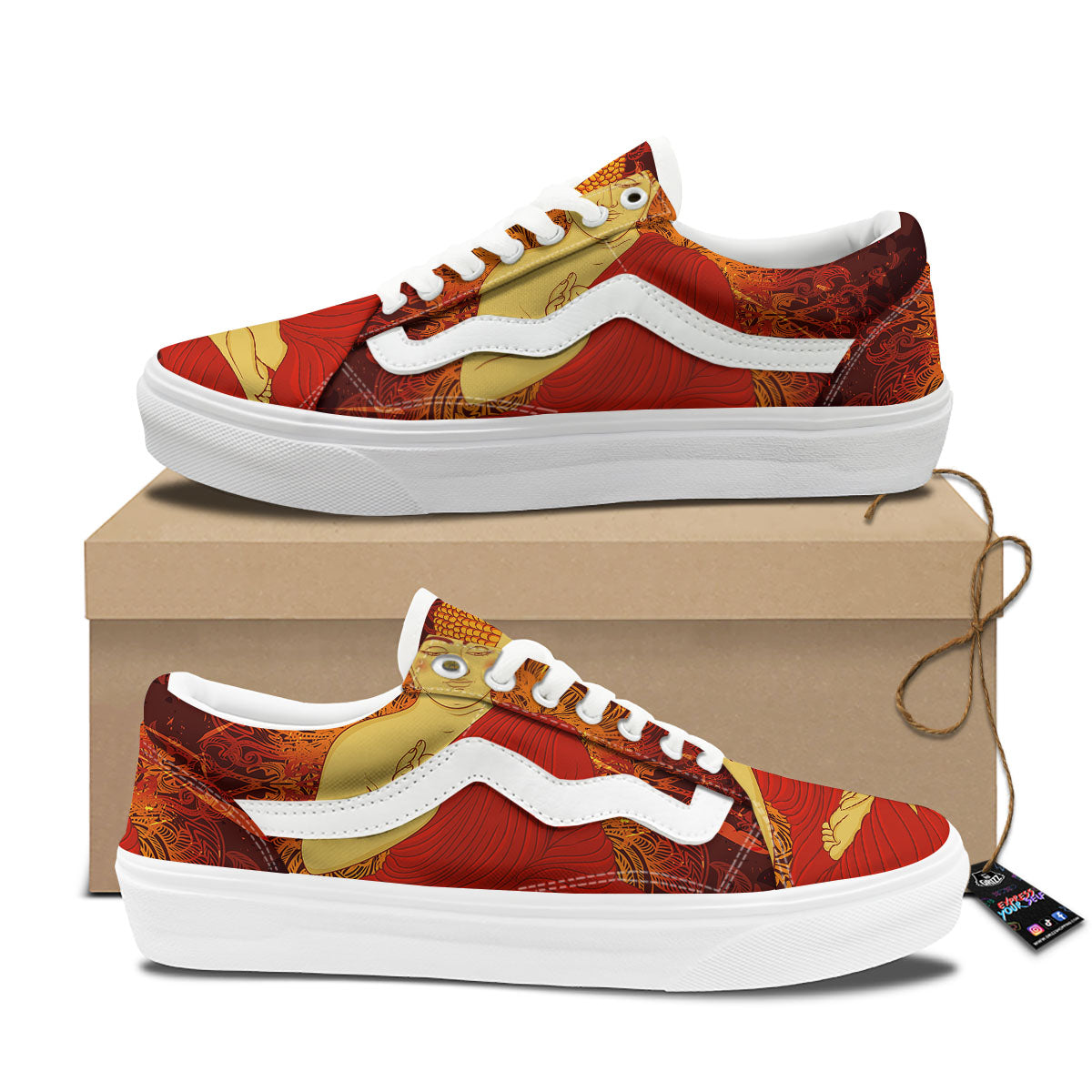 Buddha Statue Vintage Print Skate Shoes-grizzshop