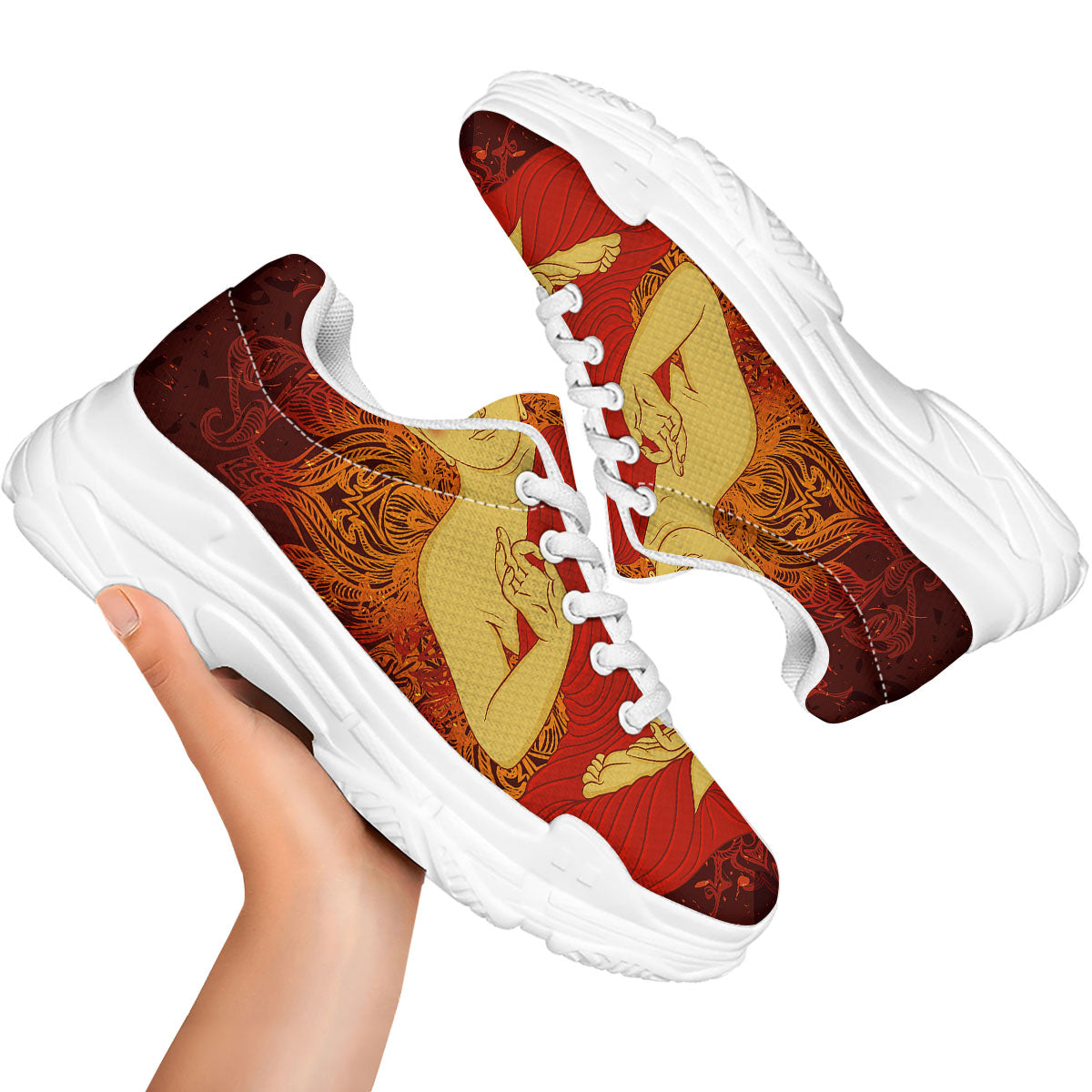 Buddha Statue Vintage Print White Chunky Shoes-grizzshop