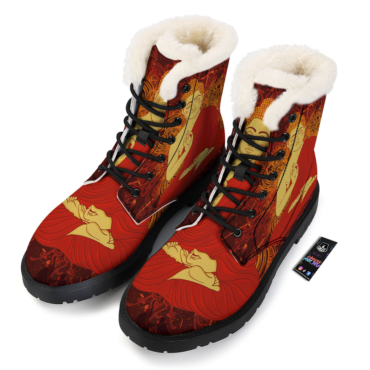 Buddha Statue Vintage Print Winter Boots-grizzshop