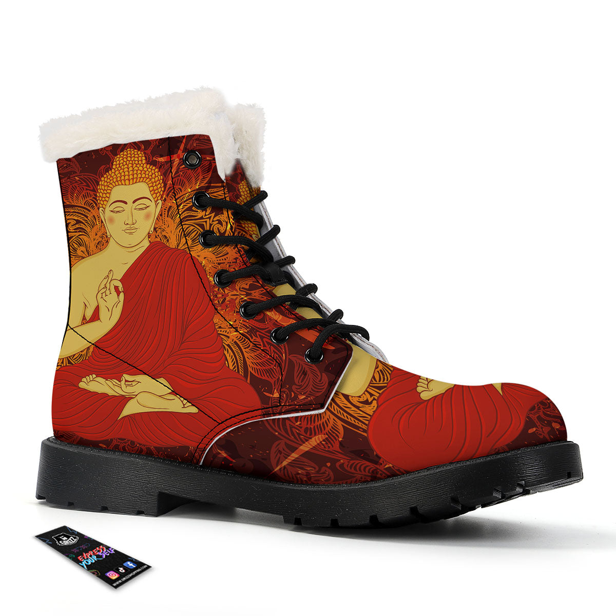 Buddha Statue Vintage Print Winter Boots-grizzshop