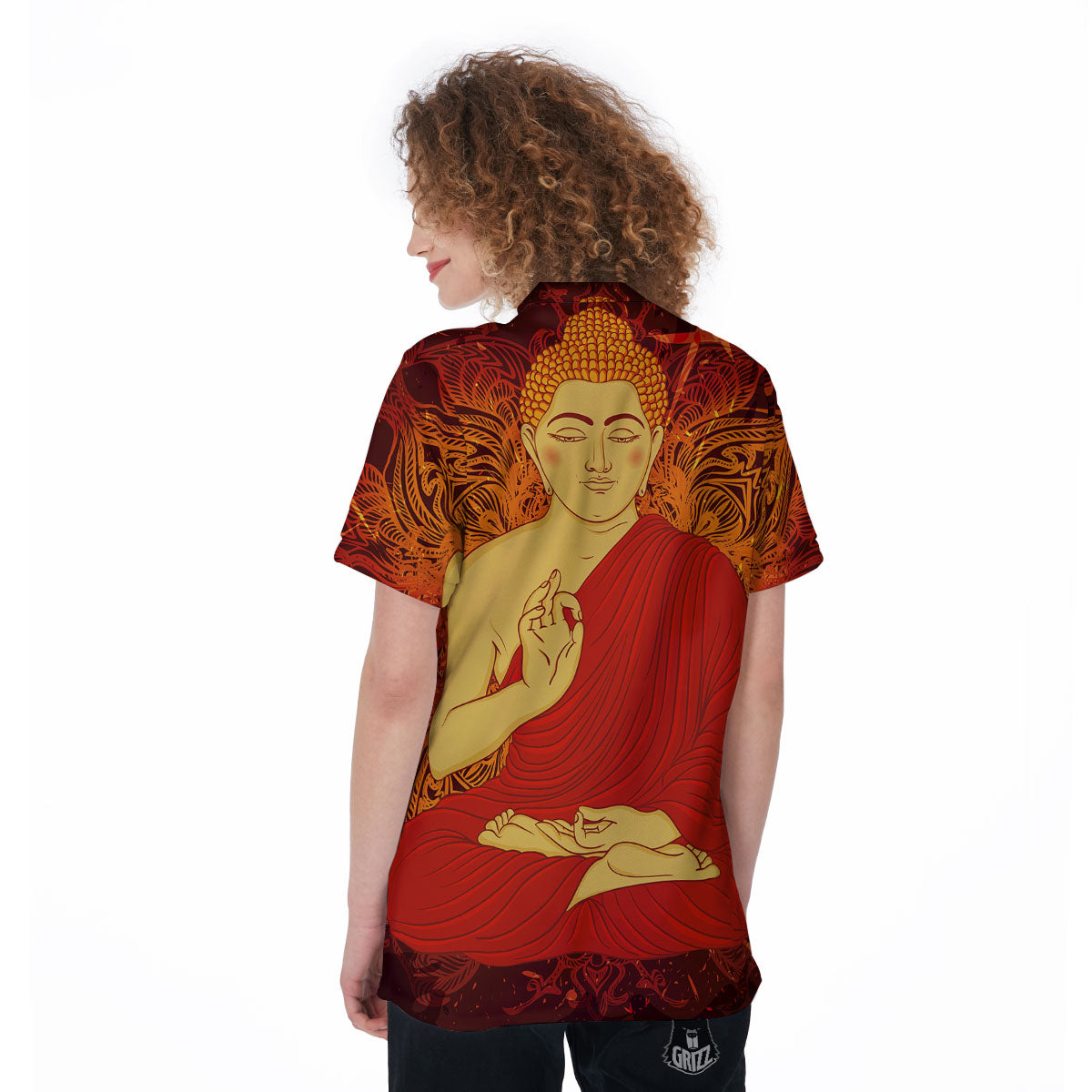 Buddha Statue Vintage Print Women's Golf Shirts-grizzshop