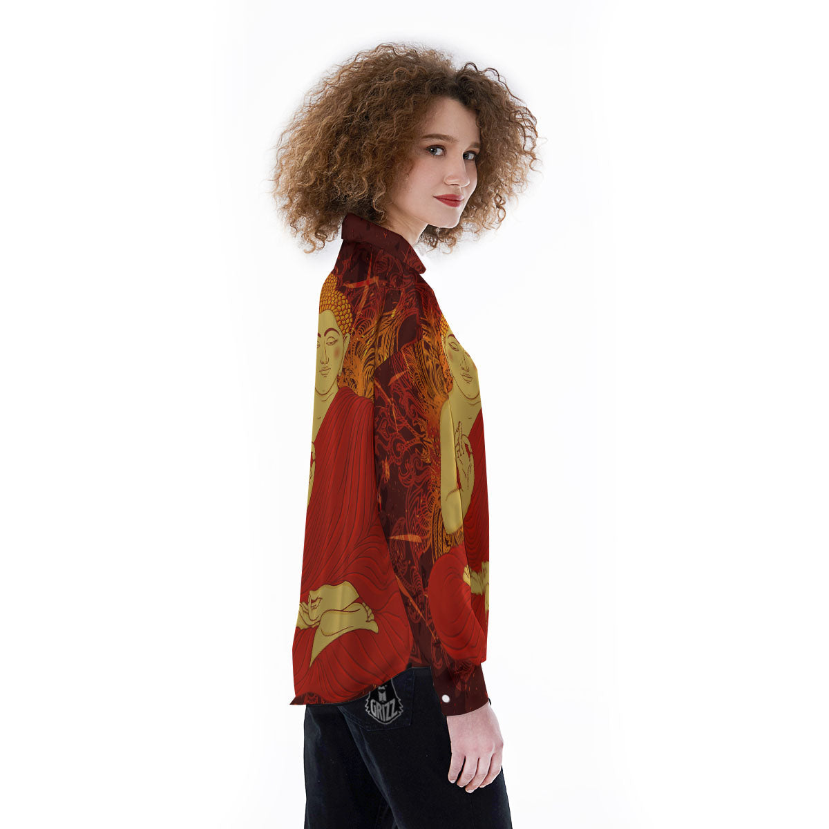 Buddha Statue Vintage Print Women's Long Sleeve Shirts-grizzshop