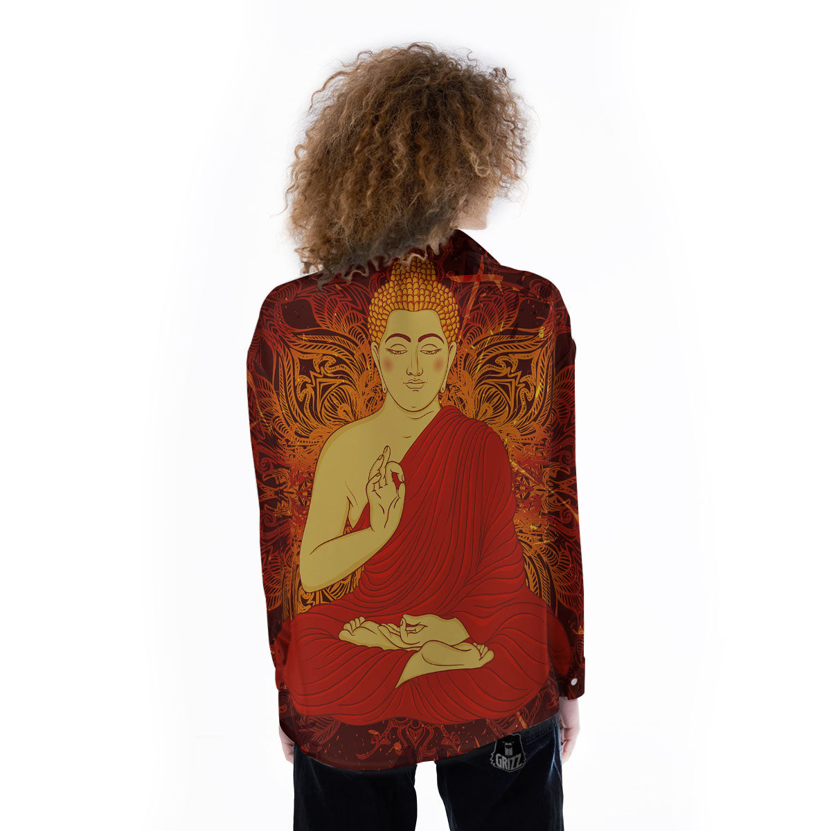Buddha Statue Vintage Print Women's Long Sleeve Shirts-grizzshop