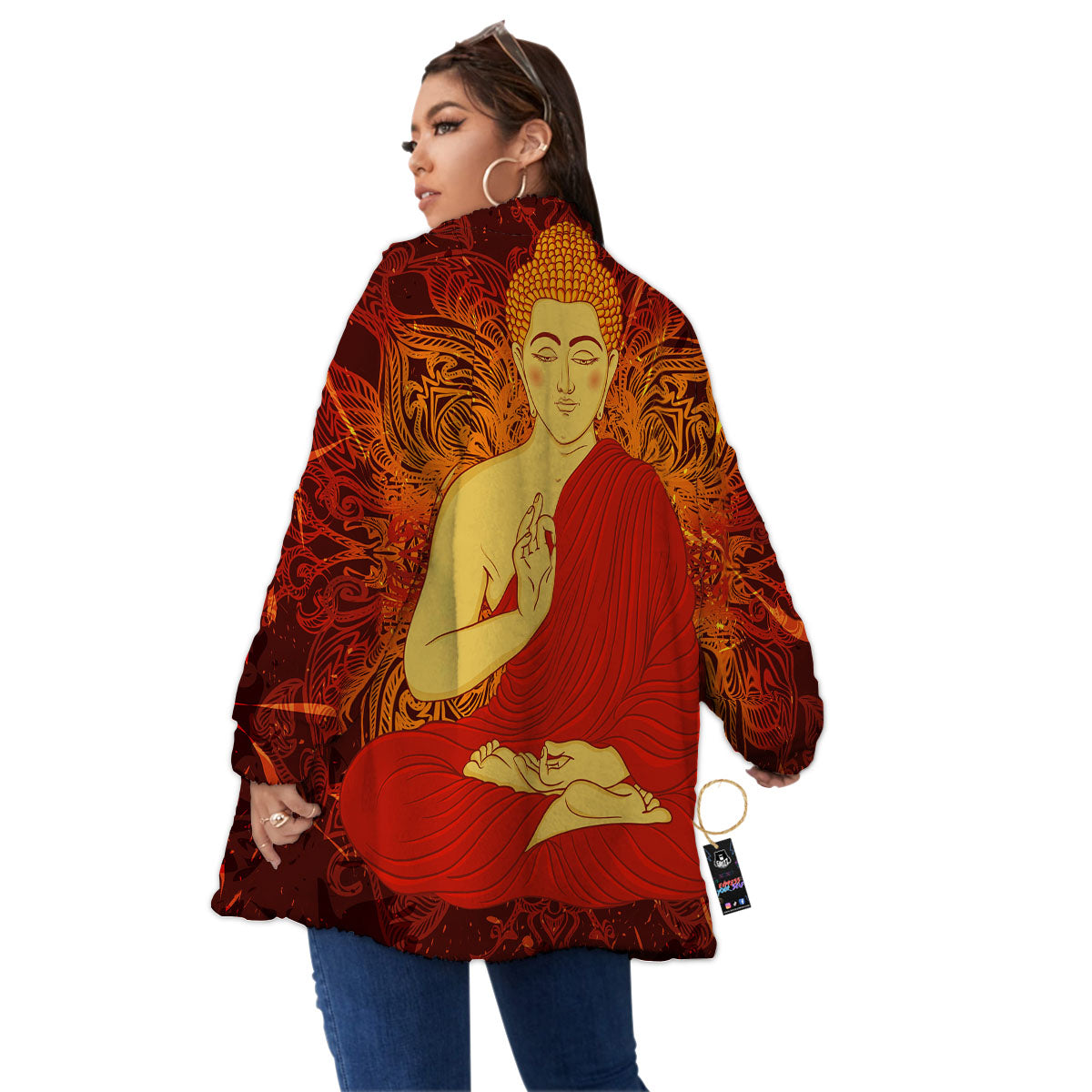 Buddha Statue Vintage Print Women's Sherpa Jacket-grizzshop