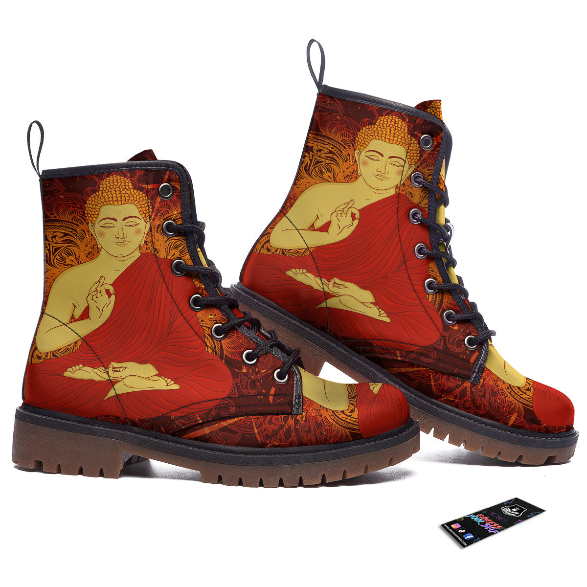 Buddha Statue Vintage Print Work Boots-grizzshop